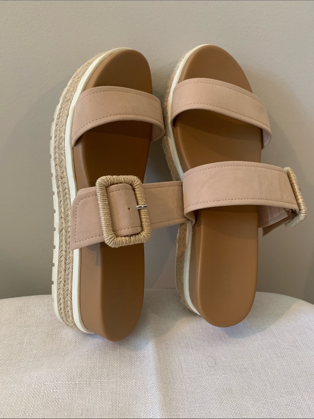 MIA Beige Double-Strap Espadrille Platform Sandals